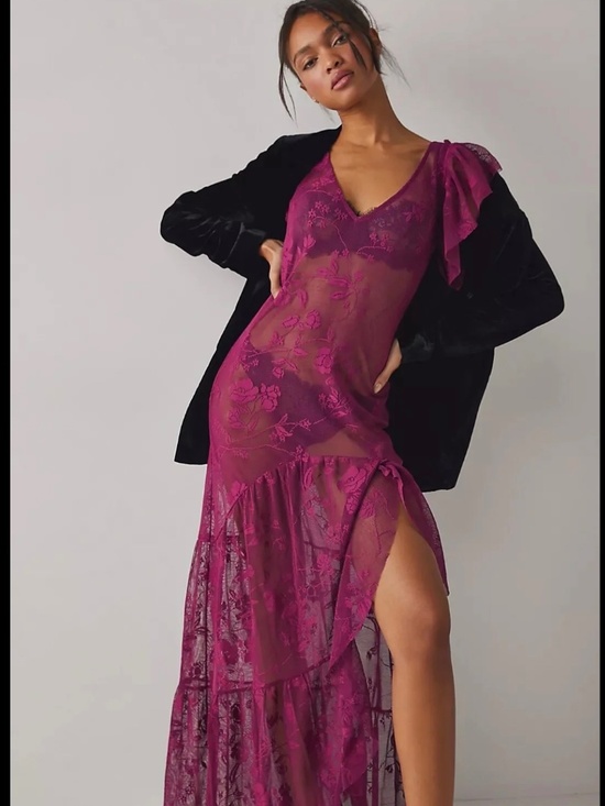 Free People Dresses & Skirts - Free People Intimately Sheer Lace Maxi Dress in Plum Size M